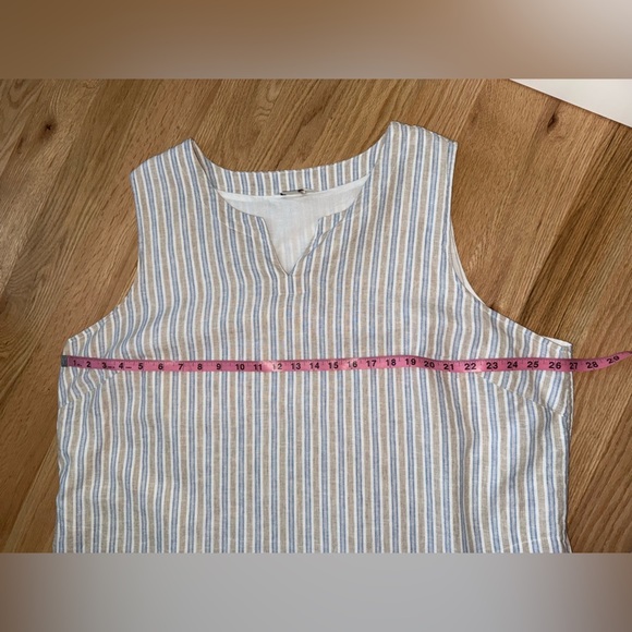 Linen Cotton Striped Sleeveless Beachy Coastal Sleeveless Midi Dress Pockets 3X - Picture 6 of 13